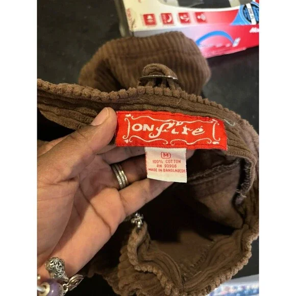 Y2K Vintage Onfire Courdroy Skirt Brown Women's Medium Pockets Zip Front Cotton - Picture 6 of 7